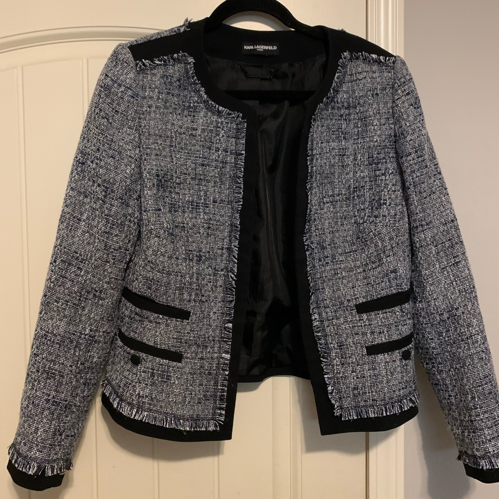 Karl Lagerfeld Women's Black and Gray Tweed Blazer